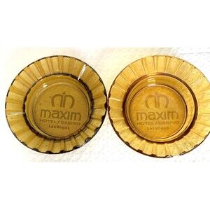 Lot of 2 Vintage Maxim Hotel/Casino Las Vegas Ashtrays/Trinket Amber Glass 70s
